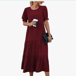 NWT Women's Summer Casual Boho Ruffle Tiered Short Sleeve Dress Size M